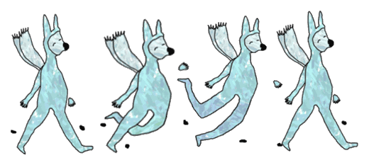 A row of illustrated patterned creatures dancing together